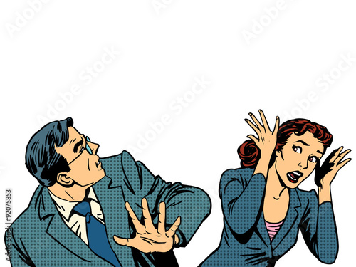 Fotografie, Obraz Man and woman running away fear of panic