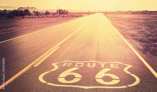 Vintage filtered sunset over Route 66, California, USA. Wallpaper Mural
