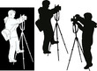 three photographers with tripods on black and white