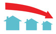 Vector image of an downward arrow and houses