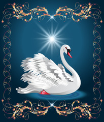 Naklejka na meble Elegant white swan and golden ornament