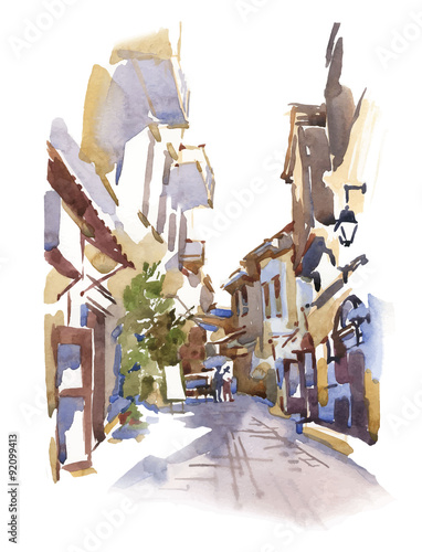 Tapeta ścienna na wymiar Hand made sketch of old street. 