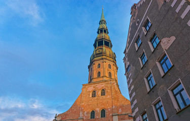 Canvas Print - Facade of the St. Peter's lutheran Church in Riga