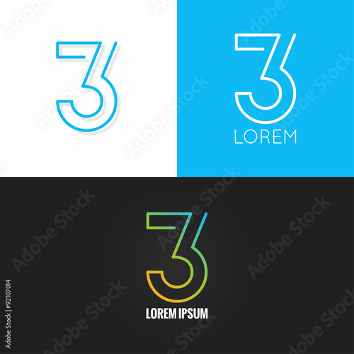Fotografie, Obraz Number three 3 logo design icon set background