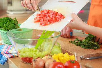 Couple preparing fresh vegetables food salad