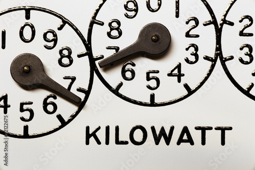 Fotografie, Obraz Mechanical electric kilowatt hour meter register dials macro image