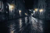 Fototapeta Uliczki - Rainy night in old European city