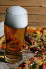 Wall Mural - pizza and a glass of beer