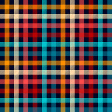 Colorful Checkered Gingham Plaid Fabric Seamless Pattern In Blue