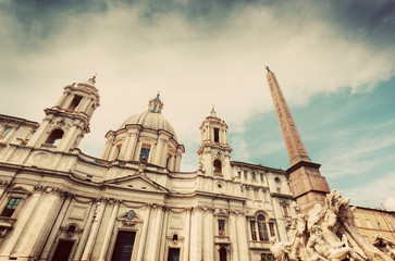 Sant'Agnese in Agone church on Piazza Navona, Rome, Italy. Vintage