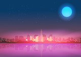 Fototapeta Na sufit - City Skyline at Night with Reflections Background - Vector Illustration