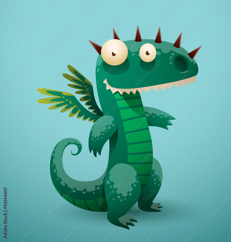 Vector funny dragon azure color. Image of funny cartoon smiling dragon  azure color on a blue background. Stock Vector | Adobe Stock