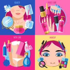 Sticker - Makeup beauty 4 flat icons square