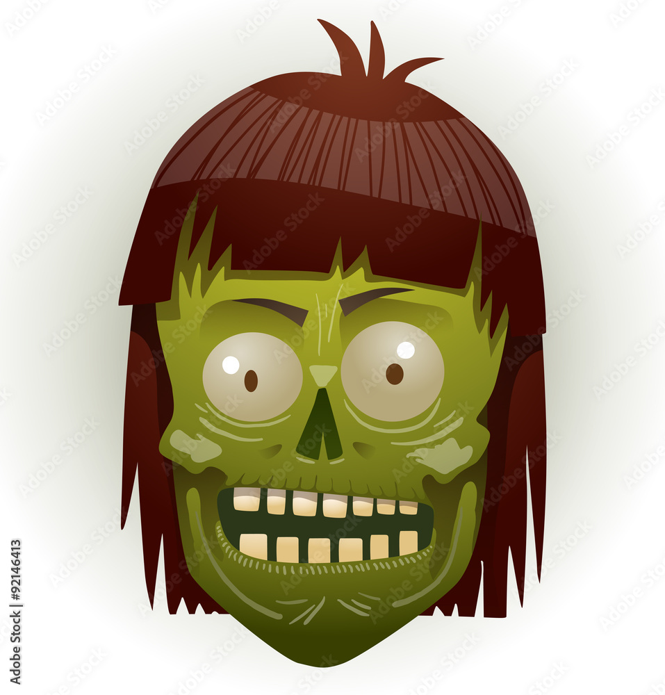 Vector zombie face woman with brown hair. Image of the face zombie woman  green color with brown hair on a light background. Stock Vector | Adobe  Stock, image size:957x1000