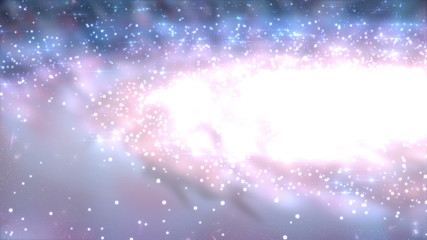 big bang, the formation of galaxies, the flight through the milky way to the earth, and a drop in th