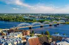 Railway Bridge Over The Daugava River In Riga