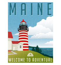 Retro Style Travel Poster Or Sticker. United States, Maine Lighthouse. 