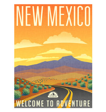 Retro Style Travel Poster Or Sticker. United States, New Mexico Desert Mountain Landscape.
