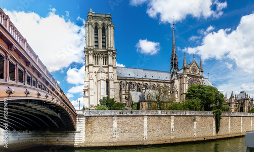 Plakat Notre Dam i Sekwana. Paryż, Francja.