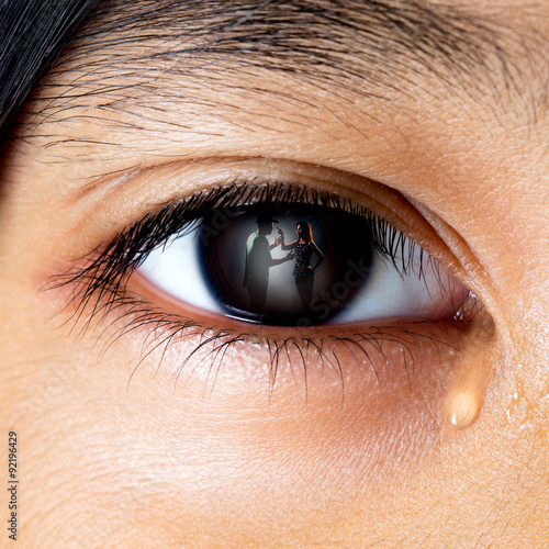 Closeup Crying Little Asian Girl Looking Her Fighting Parents In