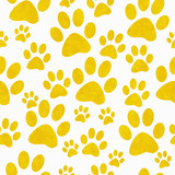 Yellow and White Dog Paw Prints Tile Pattern Repeat Background