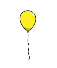 Yellow Balloon, A Hand Drawn Vector Illustration Of A Yellow Balloon, Perfect To Use For Projects Like Party, Birthday Celebrations, New Years, Decoration Element, Etc.