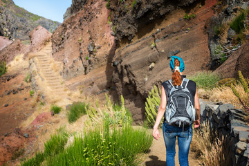 Wall Mural - Traveler in mountains 