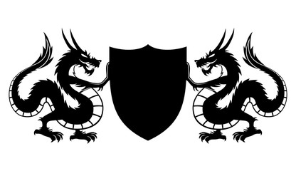 Sticker - Dragons and shield with space for text.