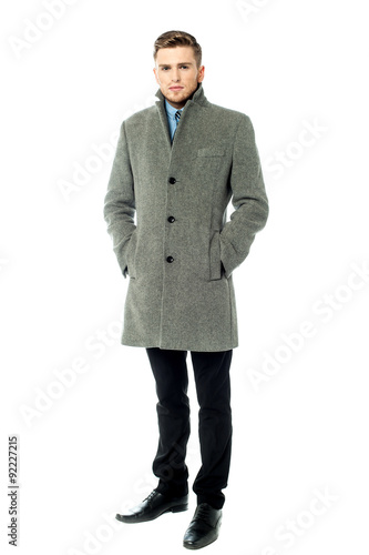 Fotografie, Obraz Handsome elegant man in overcoat, isolated