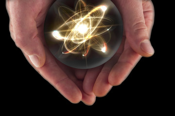 Wall Mural - atom particle hands