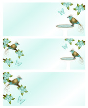 Gold And Teal Abstract Birds And Butterflies, Three Banners