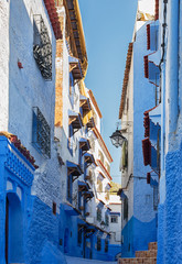 Sticker - Typical blue and white buildings in the city Chefchaouen, Morocco.