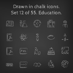 Wall Mural - Education icon set drawn in chalk.