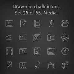 Sticker - Media icon set drawn in chalk.