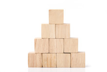 Wood Cube Arrange In Pyramid Shape ,business Concpt