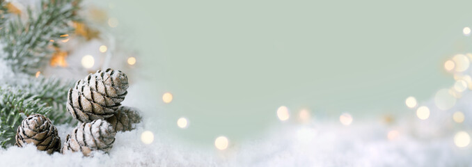 Christmas background  - snow landscape with sparkling lights