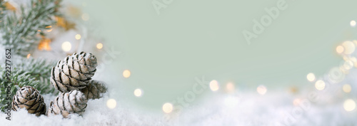 Foto-Kissen - Christmas background  - snow landscape with sparkling lights (von Floydine)
