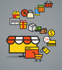 Poster - Modern web commerce scheme. Flat design shopping concept
