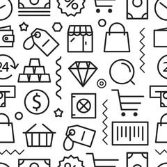 Poster - Different shopping seamless pattern. Lineart concept