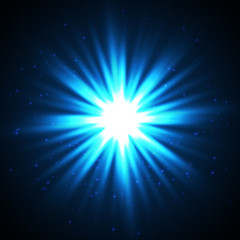 Poster - A blue color design with a burst. Vector light effect.