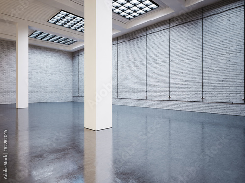 Plakat na zamówienie Mock up of empty gallery, white bricks. 3d render