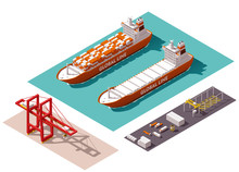 Vector Isometric Cargo Port Elements