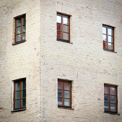 Wall Mural - old grunge brick wall with six windows