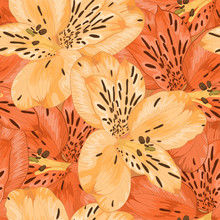 Beautiful Seamless Background With Yellow And Orange Alstroemeria Flower.