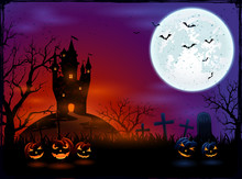 Castle And Halloween Pumpkins