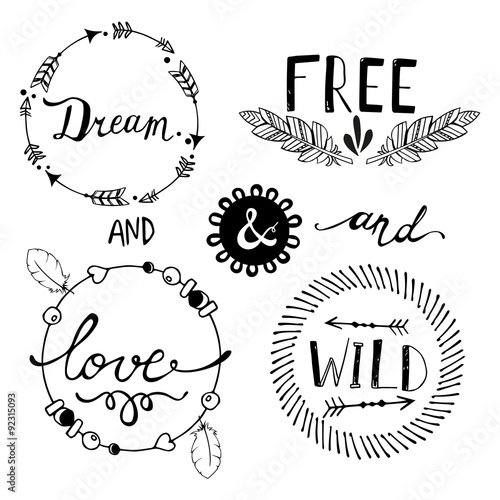 Fotografie, Obraz Set of Boho Style Frames and elements. Vector illustration.