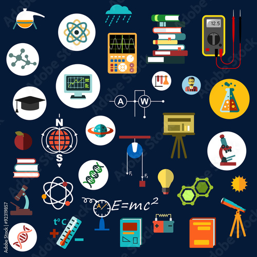 Fotografie, Obraz Flat physics science equipment and symbols