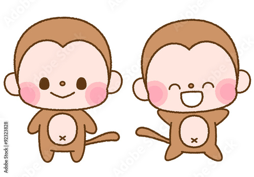 喜ぶ猿キャラクター イラストカット2点 Stock イラスト Adobe Stock