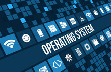 Operating System Concept Image With Technology Icons And Copyspace