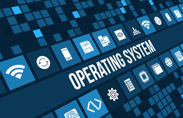 Operating system concept image with technology icons and copyspace